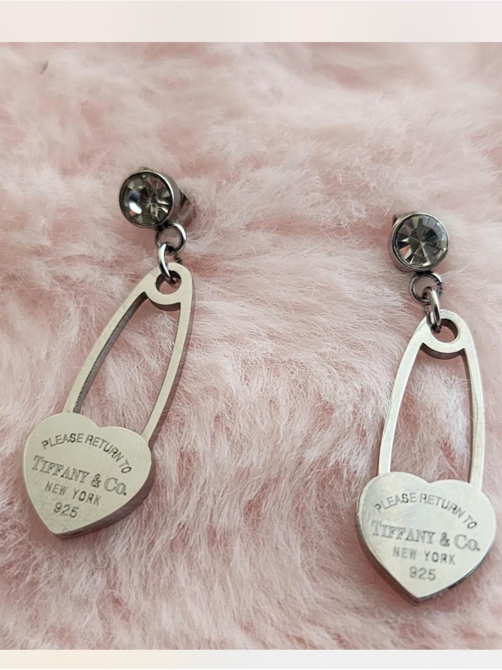 Heart Tag Dangle Earrings in Silver